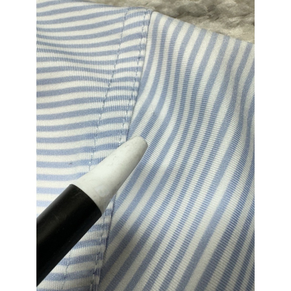 Dunning Polo Shirt Mens Medium Blue Striped Performance Scotland Flower - Picture 11 of 11